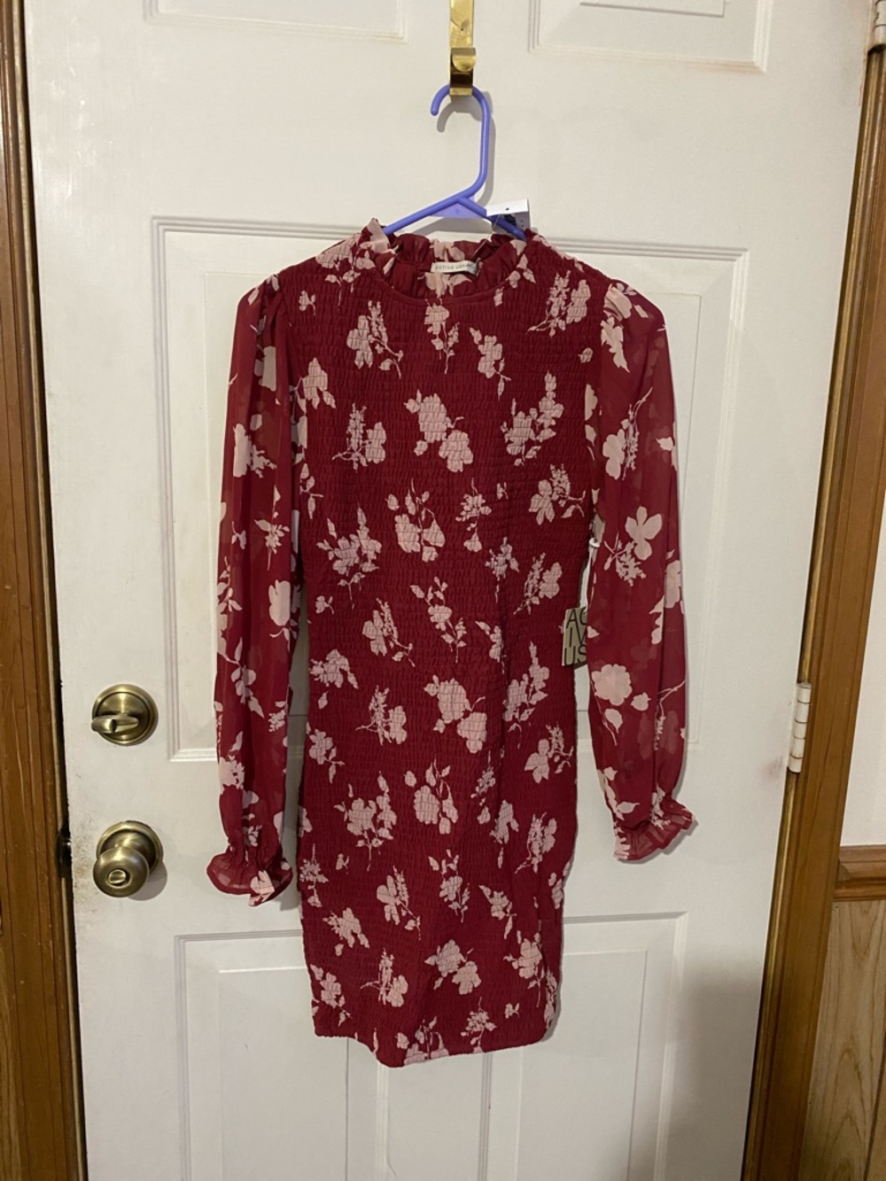 Active USA Burgundy Floral Long-Sleeve Dress Small NWT